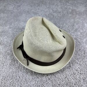 Pau Charly‎ Men's Fedora Panama Cuban Hat Beige Straw Flat Brim Summer Sun Cap